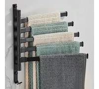 Self Adhesive Towel Rail Wall Mounted, Towel Rack with 5 Swivel Bars, Towel Rail for Bathroom Kitchen, Stick on Towel Holder, Towel Rail Towel Bar with Glue,Screws, Towel Holder Black