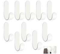 Self-adhesive wall hooks aluminium 10 pieces - Strong load capacity 10-15 kg - White hooks without drilling for bathroom kitchen bedroom - 18x20x65mm