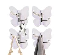 Self-Adhesive Wall Hooks - Pack of 4 Butterfly Rotating Hanger and - Extra Strong Adhesive Hooks - for Home, Bathroom, Shower, Kitchen, Bedroom, College Dorm, Eing
