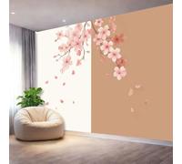 Self Adhesive Wall Mural Minimalism Cherry Blossoms Spring Printed Wallpaper in Strips, Requires Glue 250 x 175 cm（WxH Large Photo - Mural for Home Interior for Bedroom Living Room Wall Pink