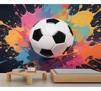 Self Adhesive Wall Mural Wallpaper Football Photo Wallpaper Watercolor Art 3D Effect Art Poster for Living Room Bedroom Home Decoration 150x105 cm A-7606