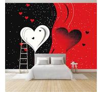 Self Adhesive Wall Mural Wallpaper Heart Photo Wallpaper Red and Black 3D Effect Art Poster for Living Room Bedroom Home Decoration 350x250 cm A-4276