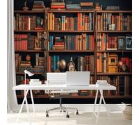 Self Adhesive Wall Mural Wallpaper Library Photo Wallpaper Vintage Bookcase 3D Effect Art Poster for Living Room Bedroom Home Decoration 150x105 cm A-0149