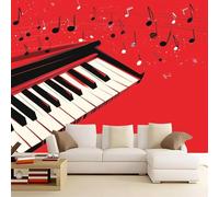 Self Adhesive Wall Mural Wallpaper Musical Note Photo Wallpaper Red 3D Effect Art Poster for Living Room Bedroom Home Decoration 250x175 cm A-3973