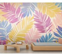 Self Adhesive Wall Mural Wallpaper Palm Leaves Photo Wallpaper Colorful Leaves 3D Effect Art Poster for Living Room Bedroom Home Decoration 350x250 cm A-6490