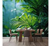Self Adhesive Wall Mural Wallpaper Palm Leaves Photo Wallpaper Green Plants 3D Effect Art Poster for Living Room Bedroom Home Decoration 300x210 cm A-7245