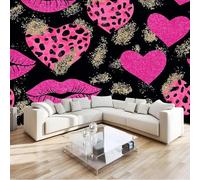 Self Adhesive Wall Mural Wallpaper Red Lips Photo Wallpaper Heart 3D Effect Art Poster for Living Room Bedroom Home Decoration 250x175 cm A-4141
