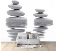 Self Adhesive Wall Mural Wallpaper Spa Photo Wallpaper Gray Stone 3D Effect Art Poster for Living Room Bedroom Home Decoration 300x210 cm A-3960