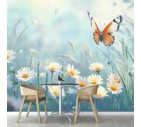 Self Adhesive Wall Mural Wallpaper Spring Flowers Photo Wallpaper Butterfly 3D Effect Art Poster for Living Room Bedroom Home Decoration 400x280 cm A-6337
