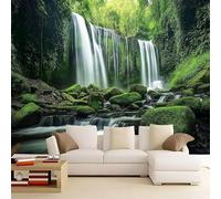 Self Adhesive Wall Mural Wallpaper Waterfall Photo Wallpaper Woodland Landscape 3D Effect Art Poster for Living Room Bedroom Home Decoration 300x210 cm A-4366