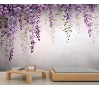 Self Adhesive Wall Mural Wallpaper Wisteria Flowers Photo Wallpaper Spring Plants 3D Effect Art Poster for Living Room Bedroom Home Decoration 200x140 cm A-6746