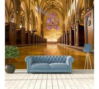 Self-Adhesive Wall Paper Murals Church Corridor Architecture 350(W)X256(H)Cm 3D Effect Including Paste Living Room Office Bedroom Children'S Room Dining Room Corridor Wall Poster Wall Art Deco-7881257
