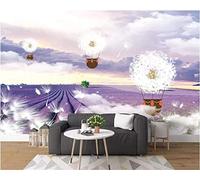 Self-Adhesive Wall Paper Murals Dandelion Hot Air Balloon Lavender 3D Effect Including Paste Living Room Office Bedroom Children'S Room Dining Room Corridor Wall Poster Wall Art 200 (W) x 150 (H) cm