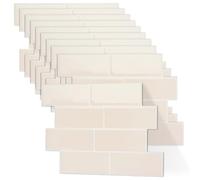 Self Adhesive Wall Tiles 10 Sheets, 3D Kitchen Peel and Stick on Wall Tiles Stickers, 29x21cm Green Tile Stickers for Kitchen Stone Bathroom (Beige)
