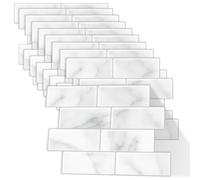 Self Adhesive Wall Tiles, 10 Sheets Tile Stickers Waterproof Oilproof Splashback Tiles 3D Peel PU Wall Sticker for Kitchen Bathroom DIY Home Decor, 29x21CM (White Color)