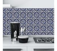 Self Adhesive Wall Tiles Blue Grey Retro Peel and Stick Tiles Kitchen Backsplash PVC Oilproof Waterproof Tile Stickers for Bathroom Decoration 30x30cm /10 Pcs