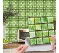 Self Adhesive Wall Tiles Green Mosaic Waterproof Splashbacks Transfers Cover, for Tile Kitchen Bathroom, Stick On Wall, Tile Stickers Decals,Home Decor DIY Living Room 15X15Cm