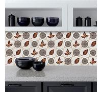 Self Adhesive Wall Tiles Mandala Leaves Orange Peel and Stick Tiles Kitchen Backsplash PVC Oilproof Waterproof Tile Stickers for Bathroom Decoration 20x20cm /10 Pcs