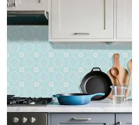 Self Adhesive Wall Tiles Moroccan Blue Geometry Peel and Stick Tiles Kitchen Backsplash PVC Oilproof Waterproof Tile Stickers for Bathroom Decoration 20x20cm /10 Pcs