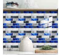 Self Adhesive Wall Tiles Navy Blue Brick Peel and Stick Tiles Kitchen Waterproof PVC Easy to Apply Home Decor Tile Stickers for Bathroom 27x27 cm/ 20 pcs