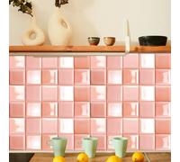 Self Adhesive Wall Tiles Orange Pink Peel and Stick Tiles Kitchen Oil-Proof Waterproof PVC Easy to Apply Home Decor Tile Stickers for Bathroom 15x15 cm/ 10 pcs