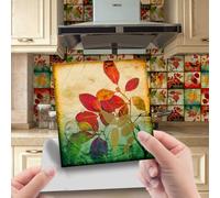 Self Adhesive Wall Tiles Red Leaves Square Tile Stickers Self Adhesive Wall Tiles Stick On Wall,Waterproof Oil-Proof Art,for Kitchen Bathroom Stairs,Fireplace Wall 15X15Cm