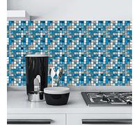 Self Adhesive Wall Tiles Retro Blue Mosaic Peel and Stick Tiles Kitchen Backsplash PVC Oilproof Waterproof Tile Stickers for Bathroom Decoration 30x30cm /10 Pcs