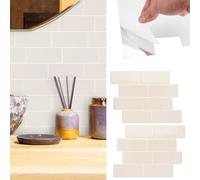 Self Adhesive Wall Tiles, Stick On Tiles Kitchen, Beige 10 Sheets | Peel And Stick Wall Tiles, 3D Subway Tile Splashback for Kitchen and Bathroom, Waterproof, 29.4 × 21.4 cm