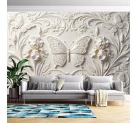 Self Adhesive Wallpaper 3D Effect Butterfly Floral Embossed Wallpaper Removable Stick On Contact Paper for Living Room-Bedroom-Non-Woven-Custom- Relief Wall Decoration 100Cm(H) X140Cm(W)