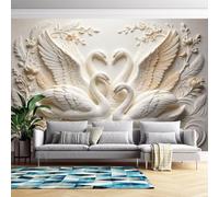 Self Adhesive Wallpaper 3D Effect Swan Floral Faux Embossed Wallpaper Forever Love Removable Stick On Contact Paper for Living Room-Bedroom-Custom- Relief Wall Decoration 280Cm(H) X460Cm(W)
