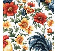 Self Adhesive Wallpaper Animal Chicken Peel and Stick Wallpaper Yellow Flowers, Farm Rooster Pattern Vinyl Film 30×300CM Contact Paper Retro Style Sticky Back Plastic for Living Bedroom Bathroom
