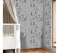 Self Adhesive Wallpaper Black Gray Dog Peel and Stick Wallpaper Art Deco for Kids Room & Adults Bedroom Worktop Vinyl Covering Waterproof Sticky Back Plastic Roll (38.6x320.6 CM)