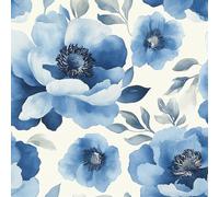 Self Adhesive Wallpaper Blue Large Flowers Peel and Stick Wallpaper Watercolor Vintage Pattern Vinyl Film 17.3"x118" Contact Paper Sticky Back Plastic for Bedroom Living Room Bathroom