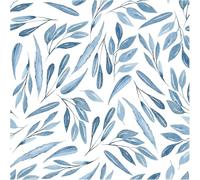 Self Adhesive Wallpaper Blue Leaf, 44.5 x 500 cm Peel and Stick Wallpaper Teal Wall paper for Living Room Blue and White Boho Self Adhesive Furniture Wrap for Living Room,Bathroom,Drawer,Cabinets