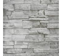 Self Adhesive Wallpaper Brick Stone Effect Wallpaper for Kitchen Walls Vinyl Film Wall Stickers Paper Roll for Bedroom & Living Room 45x300cm (Light Grey Cornish Stone B1090)