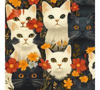 Self Adhesive Wallpaper Cat Cute Flowers Red Vinyl Wrap Contact Paper Waterproof & Stain-Resistant with Wet Wipe Cleaning for Cabinet Countertops Pantries Bathroom Walls Wallpaper 30 cm x 2 m