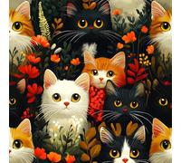 Self Adhesive Wallpaper Cat Flowers Peel and Stick Wallpaper Cute Cartoon Pattern Vinyl Film 17.3"x236" Contact Paper Sticky Back Plastic for Bedroom Living Room Bathroom