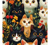 Self Adhesive Wallpaper Cat Flowers Peel and Stick Wallpaper Painting Cartoon Pattern Vinyl Film 17.3"x393" Contact Paper Sticky Back Plastic for Bedroom Living Room Bathroom
