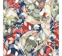 Self Adhesive Wallpaper Colorful Flowers and Branches Interacting Peel and Stick Contact Paper, 44X300CM, Blue with Black Dots Background Removable Decorative Film for Wall Cabinet Furniture