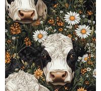 Self Adhesive Wallpaper Cows White Daisies Plants Vinyl Wrap Contact Paper Waterproof & Stain-Resistant with Wet Wipe Cleaning for Cabinet Countertops Pantries Bathroom Walls Wallpaper 30 cm x 2 m