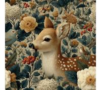 Self Adhesive Wallpaper Deer Bird Contact Paper 44x1000 cm Peel and Stick Wallpaper Vintage Floral Stick on Wallpaper Removable Non-Woven Canvas for Living Room Bedroom Wall Cabinets B-84