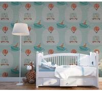 Self Adhesive Wallpaper Dog Skateboard Hot Air Balloon Cartoon Wallpaper 45×300Cm Waterproof Peel And Stick Wallpaper Removable Sticky Back Plastic Living Room Bedroom Wall Furniture Vinyl Film