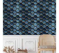 Self Adhesive Wallpaper Fish Scale Pattern Peel and Stick Wallpaper Blue Fish Scale Pattern Pattern Vinyl Film 40×300CM Contact Paper Retro Style Sticky Back Plastic for Living Bedroom Bathroom