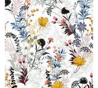 Self Adhesive Wallpaper Floral,44 x 600cm Orange and Yellow Flower Peel and Stick Wallpaper Boho Pale Flower Blue Plants Wall Paper Self Adhesive Furniture Wrap for Living Room,Bathroom,Cabinet
