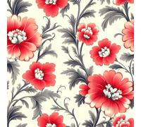 Self Adhesive Wallpaper Flowers Red Peel and Stick Wallpaper Painting Plants Pattern Vinyl Film 17.3"x197" Contact Paper Sticky Back Plastic for Bedroom Living Room Bathroom