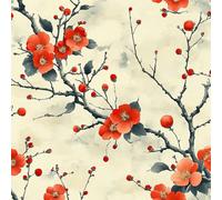 Self Adhesive Wallpaper Flowers Red Peel and Stick Wallpaper Painting Plants Pattern Vinyl Film 17.3"x118" Contact Paper Retro Style Sticky Back Plastic for Bedroom Living Room Bathroom