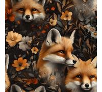Self Adhesive Wallpaper Fox Flowers Peel and Stick Wallpaper Flowers Painted Pattern Vinyl Film 17.3"x78.7" Contact Paper Sticky Back Plastic for Bedroom Living Room Bathroom