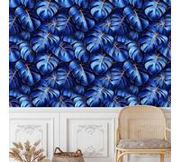 Self Adhesive Wallpaper Jungle Plants Peel and Stick Wallpaper Dark Blue Jungle Leaves Pattern Vinyl Film 40×300CM Contact Paper Retro Style Sticky Back Plastic for Bedroom Living Room Bathroom