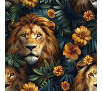 Self Adhesive Wallpaper Lion Leaves Peel and Stick Wallpaper Flower Forest Pattern Vinyl Film 17.3"x393" Contact Paper Sticky Back Plastic for Bedroom Living Room Bathroom