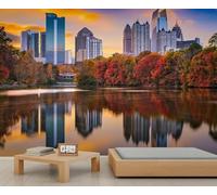 Self Adhesive Wallpaper Mural American City Architecture Photo Wallpaper Autumn Landscape 3D Effect Poster Mural for Living Room Bedroom Wall Home Decoration 350x250 cm B-5019
